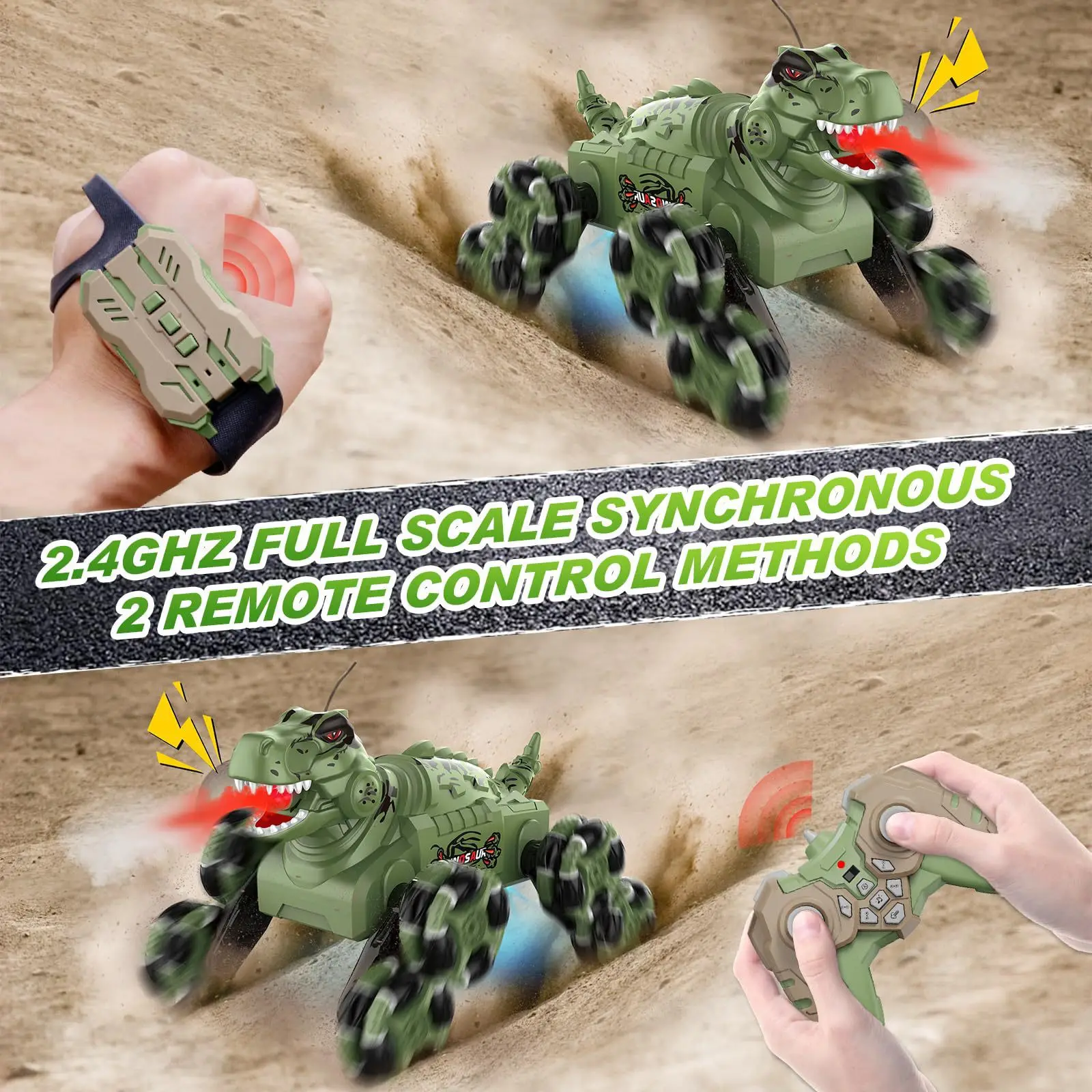 Eight-wheel variant Dinosaur stunt car spray deformation remote control four-wheel drive climbing gesture sensing remote control