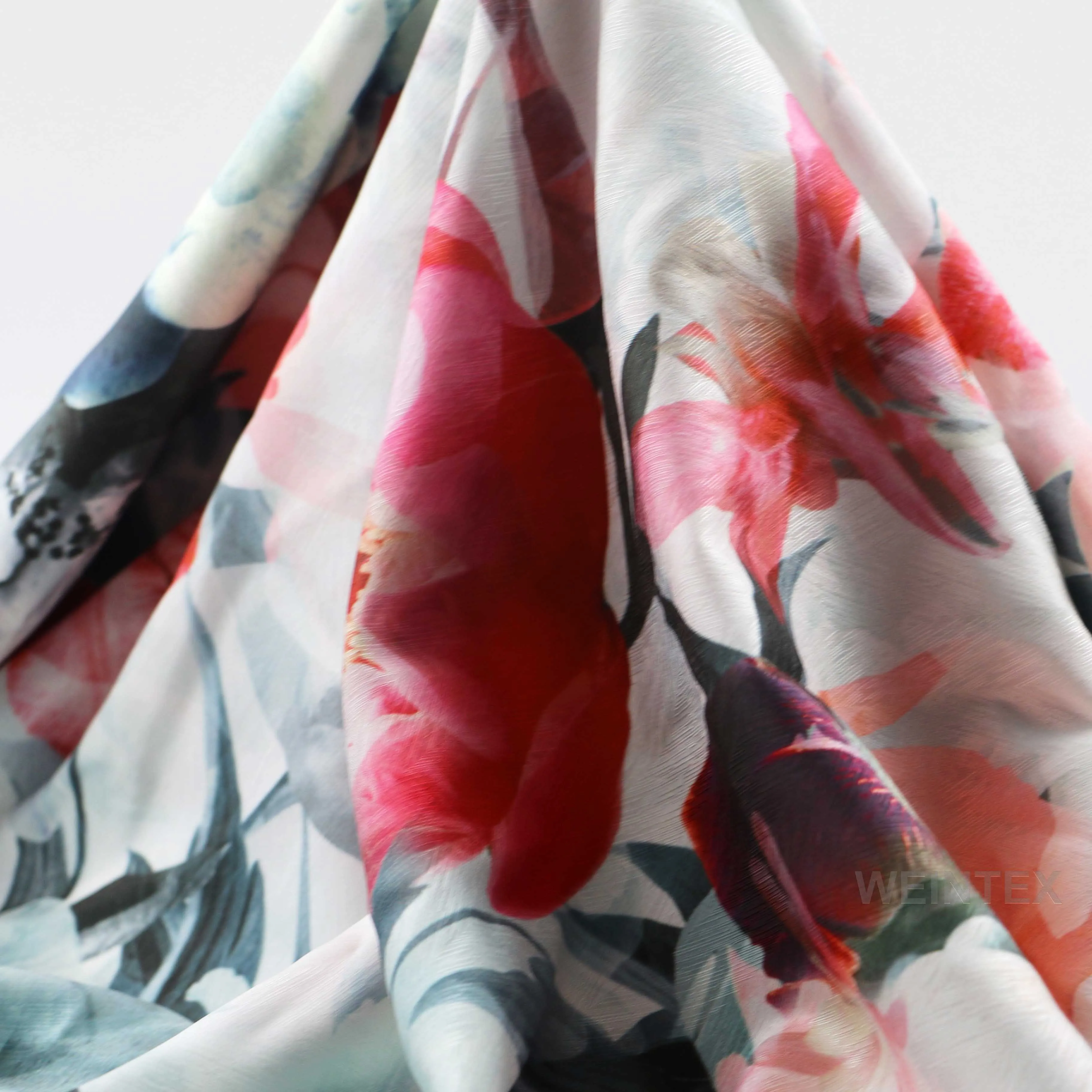 WI-J04 Custom digital polyester spandex blend herringbone silk satin floral printed fabric for dress