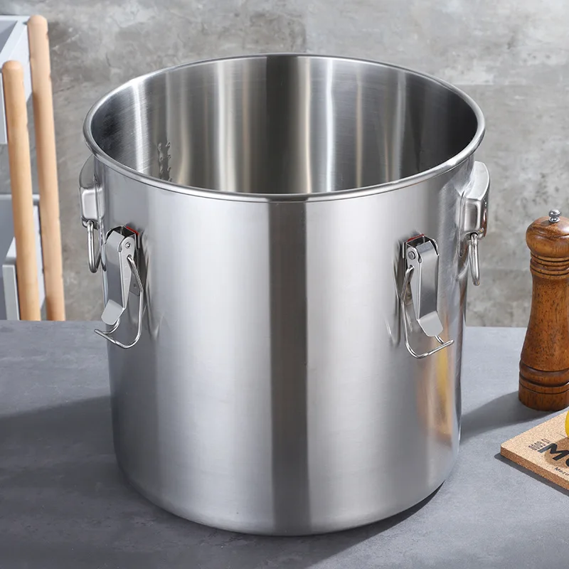 FTS Metal Stainless Steel Oil Barrel Water Rice Food Grade Insulation Buckets Wholesale Lid Soup Bucket