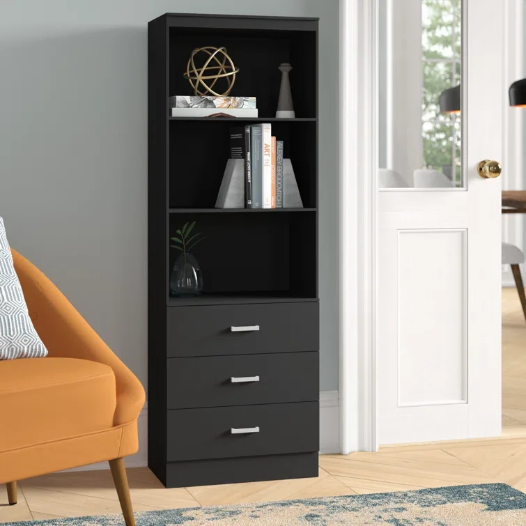 Modern Style 3 drawers Bookcase modern wooden standard book shelf display bookshelf for living room furniture