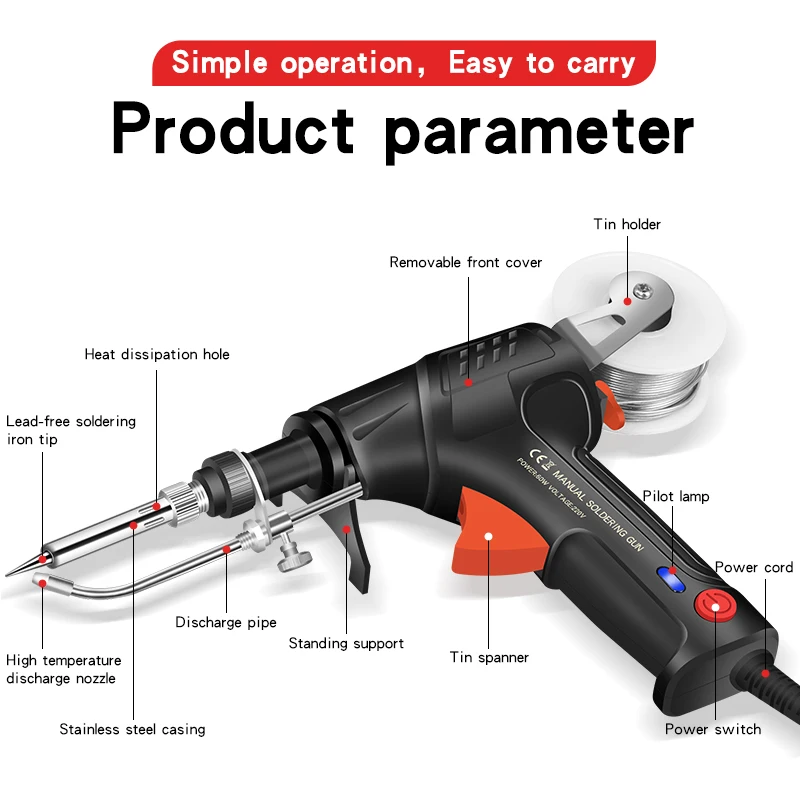 60W Handheld Internal Thermal Soldering Iron Gun Automatic Feeding Tin Gun Soldering Electronic Tool Kit with Soldering Iron