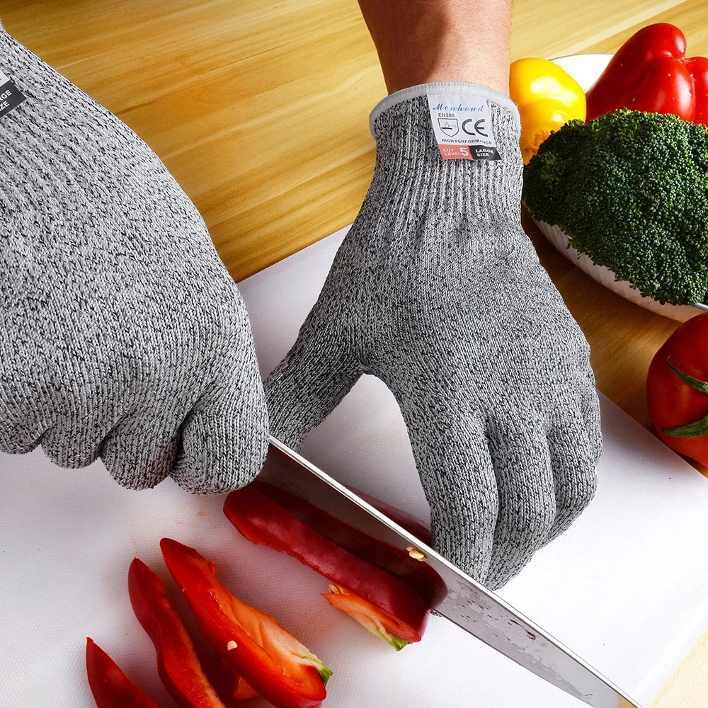 Wholesale 1 pair Small size HPPE 5 level anti cut resistant gloves for kitchen cutting