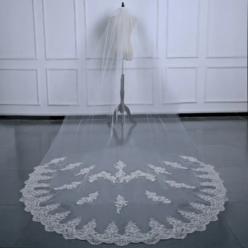 Большой шлейф, изысканная кружевная свадебная фата, свадебная фата DX9058