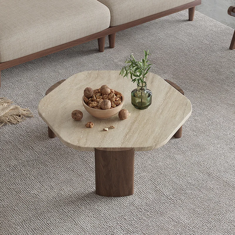 2024 YOUTAI wabi-sabi настольный круглый журнальный столик из массива дерева и натурального камня для гостиной