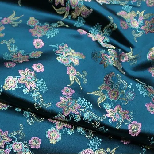 Chinese-Style Silk Satin Embroidered Floral Fabric Decorated With Jacquard Brocade Fabric
