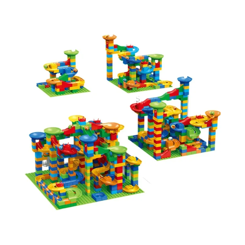 Small Size Variable Rail Slideway Ball DIY Track Building Block sets Race Run Block toys