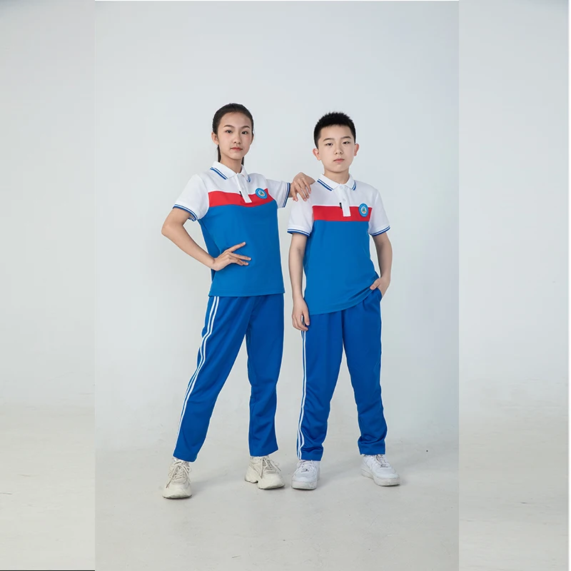 Wholesale Cotton Polyester Elementary   High School Uniforms Short sleeve T shirt Long pants sets Tracksuit Kids Sports Wear