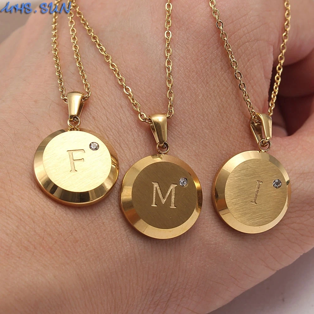 Fashion Jewelry Letter Pendant Stainless Steel Necklace Zircon Alphabet Letter 18K Gold Plated 26 A-Z Inital Women Accessories