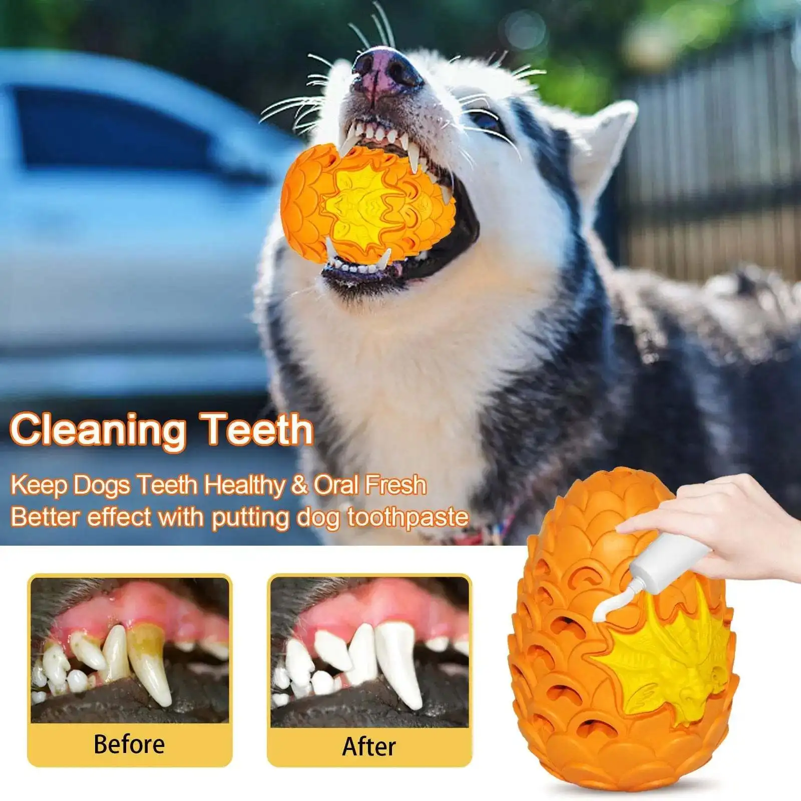 Eco Friendly Materials Dragon Egg Shape Super Indestructible Bite Resistant Food Grade Natural Rubber Pet Dog Chew Toys