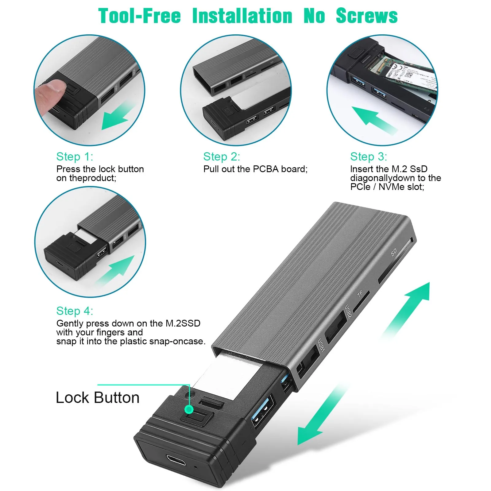 Custom OEM Hdd Enclosure Mulitifuntional USB 3.1 Gen2 Type-C Adapter Hub Type C Docking Station With Sata Hard Drive Enclosure