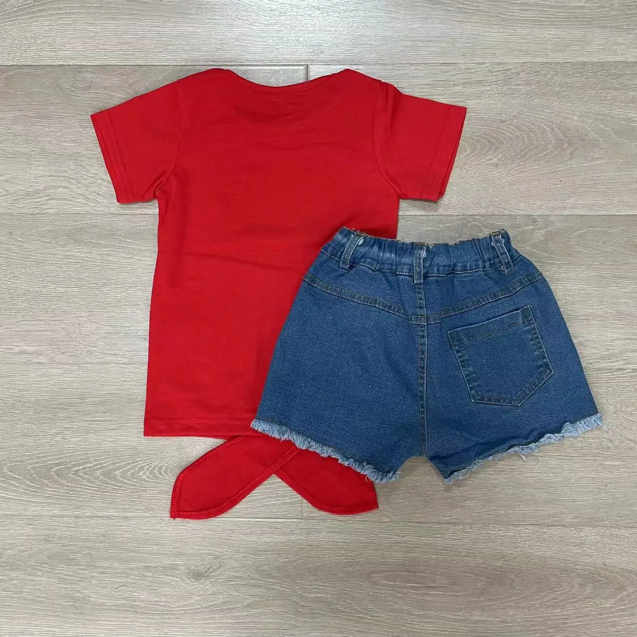 Girls Heart Star Sunflower Independence Day Tank Top Short Sleeve T-shirts with Washed Denim Jeans Shorts 4th of July Outfit