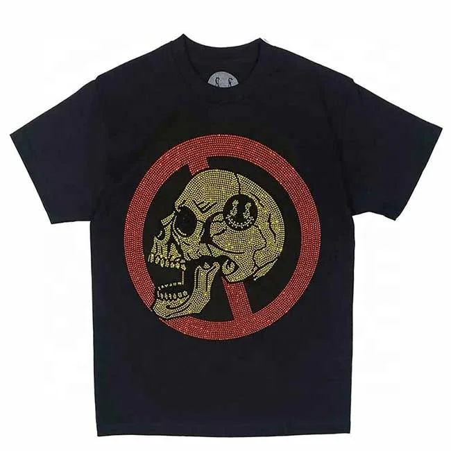 RUYI Custom rhinestone printed t shirts for men skull rhinestone tshirts