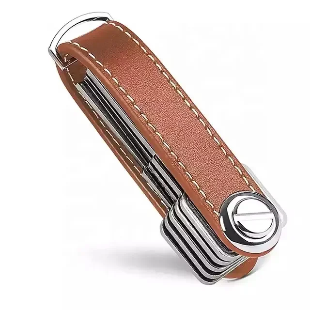 Leather key bag organizer Crazy horse leather wallet collector pocket key