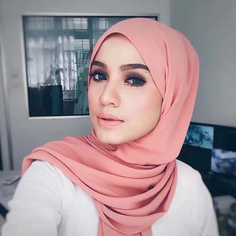 
Wholesale Plain georgette scarf thick bubble heavy chiffon borong tudung woman shawl muslim scarf hijab 