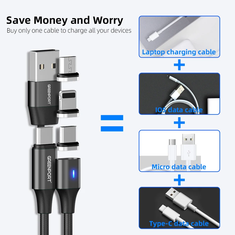  Кабель Greenport type c-usb 2 0 папа 3 А кабель для быстрой зарядки 6 в 1 магнитный передачи данных зарядное устройство