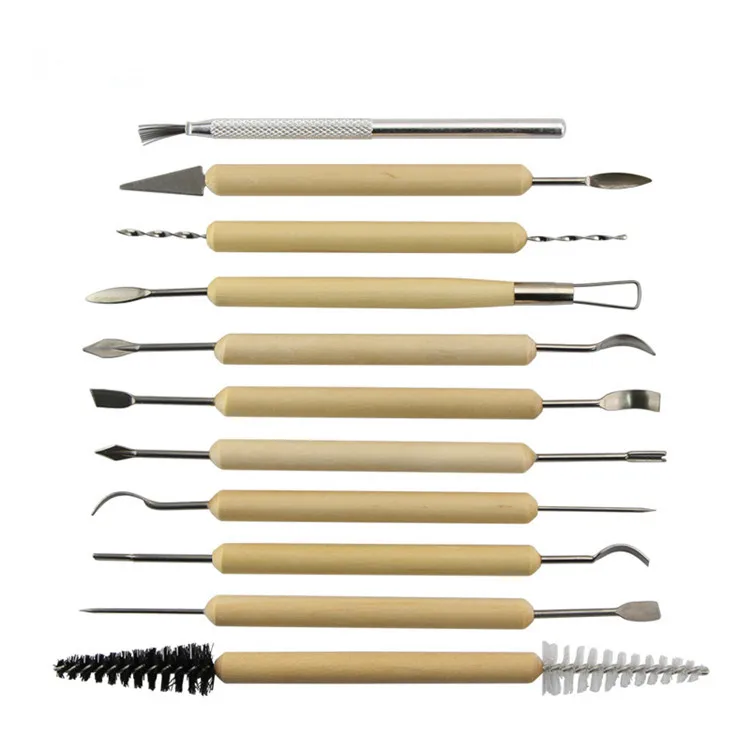 Xin Bowen 11pcs/set Art Pottery Tool Set Ceramic Clay Wooden Modeling Sculpting Tools Set