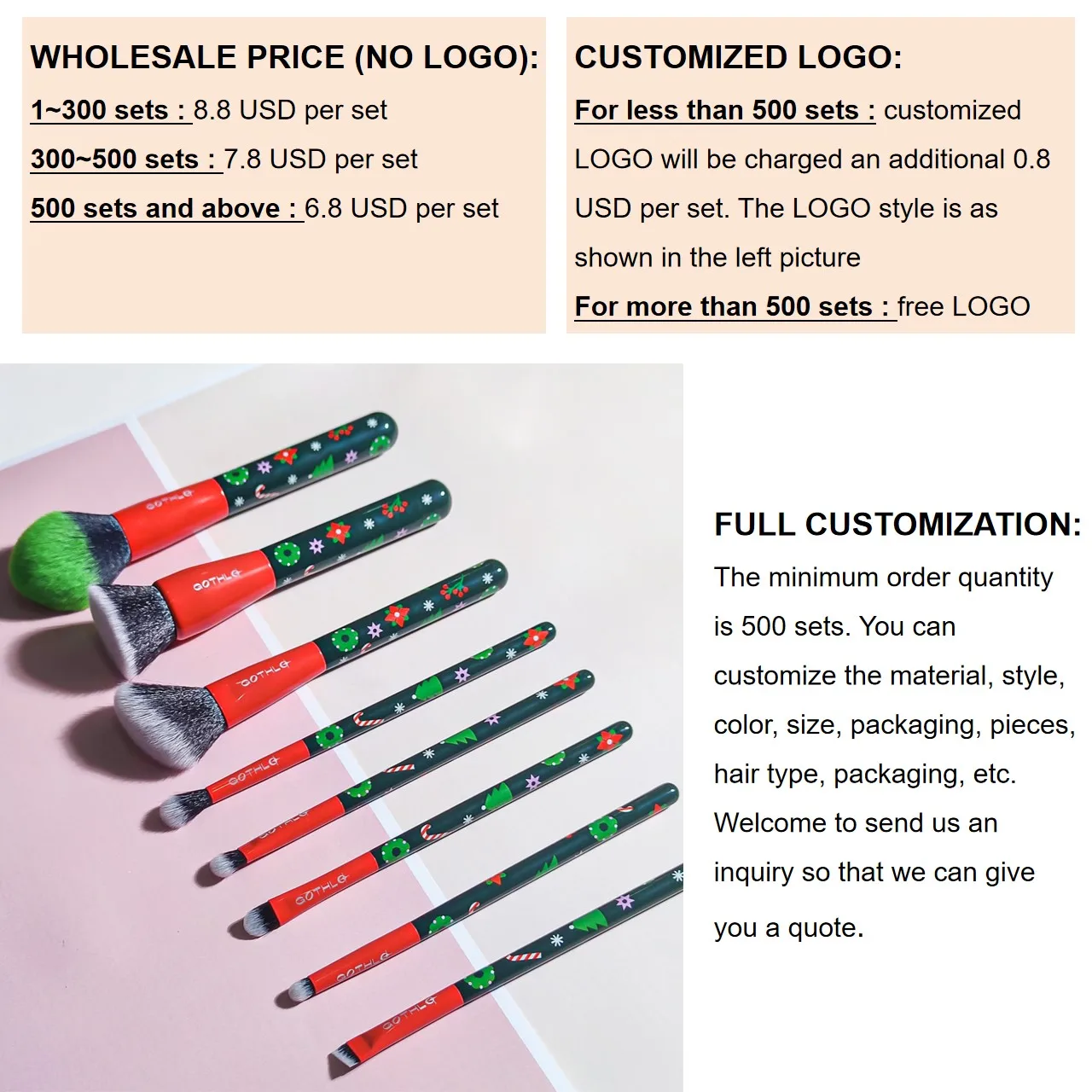 Gracedo 8pcs Christmas makeup brush set red and green Holiday makeup brushes brushes set makeup