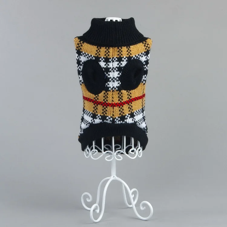 Pet Costume Fashion Turtleneck Plaid Dog Sweater Winter Thick Fleece Knitted Cat Jacket Pet Clothing