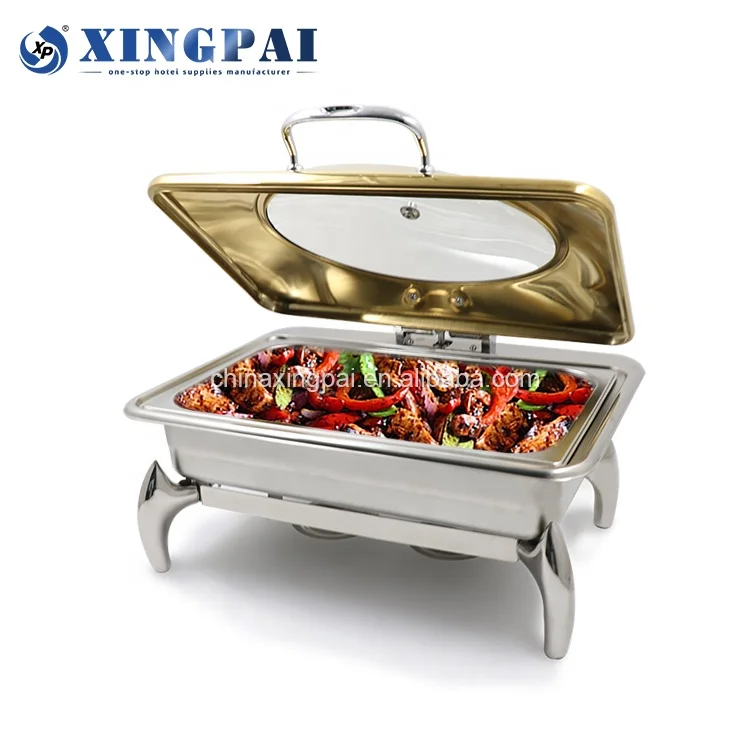 XINGPAI Deluxe Подогреватели для еды буфетное блюдо круглая посуда латунные и золотые блюда жарки с видимой