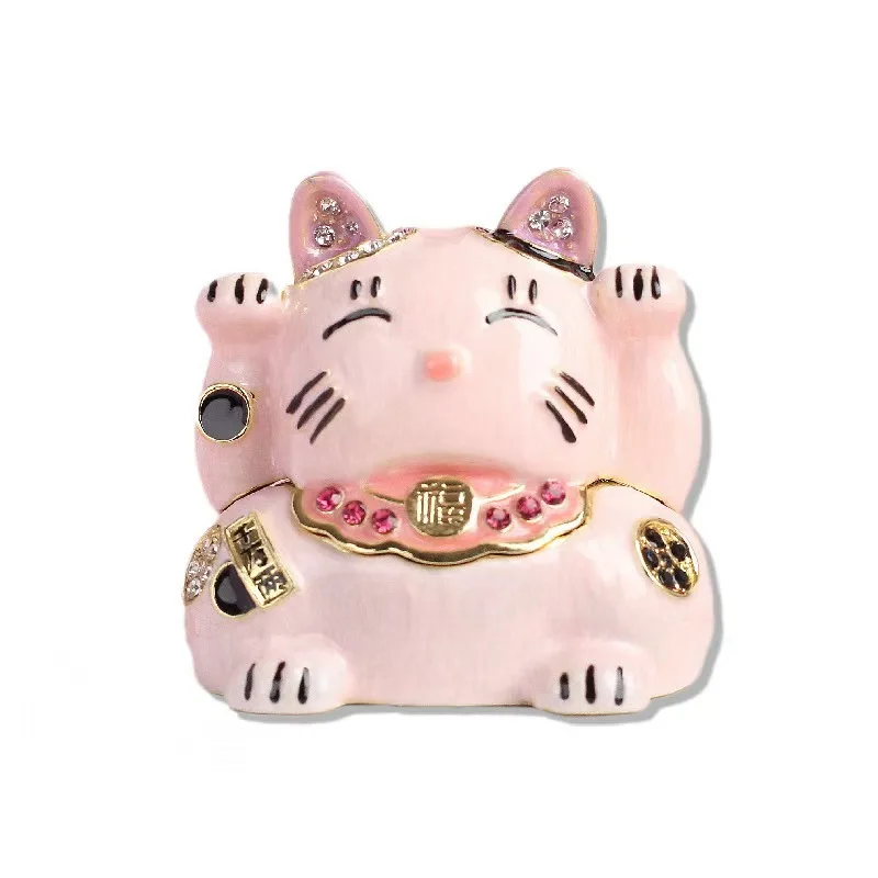 Enamel Color Handicrafts Opening Jewelry Box Cute Lucky Cat Ornaments Home Accessories Housewarming Cartoon Model Souvenir Style