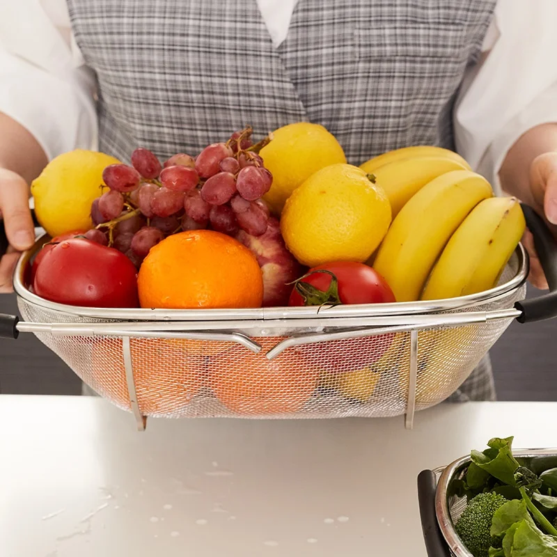 Strainer Stainless Steel Perforated Kitchen Sink Collapsible Bowl Colander Set Professional Washing Punching Basket Colander