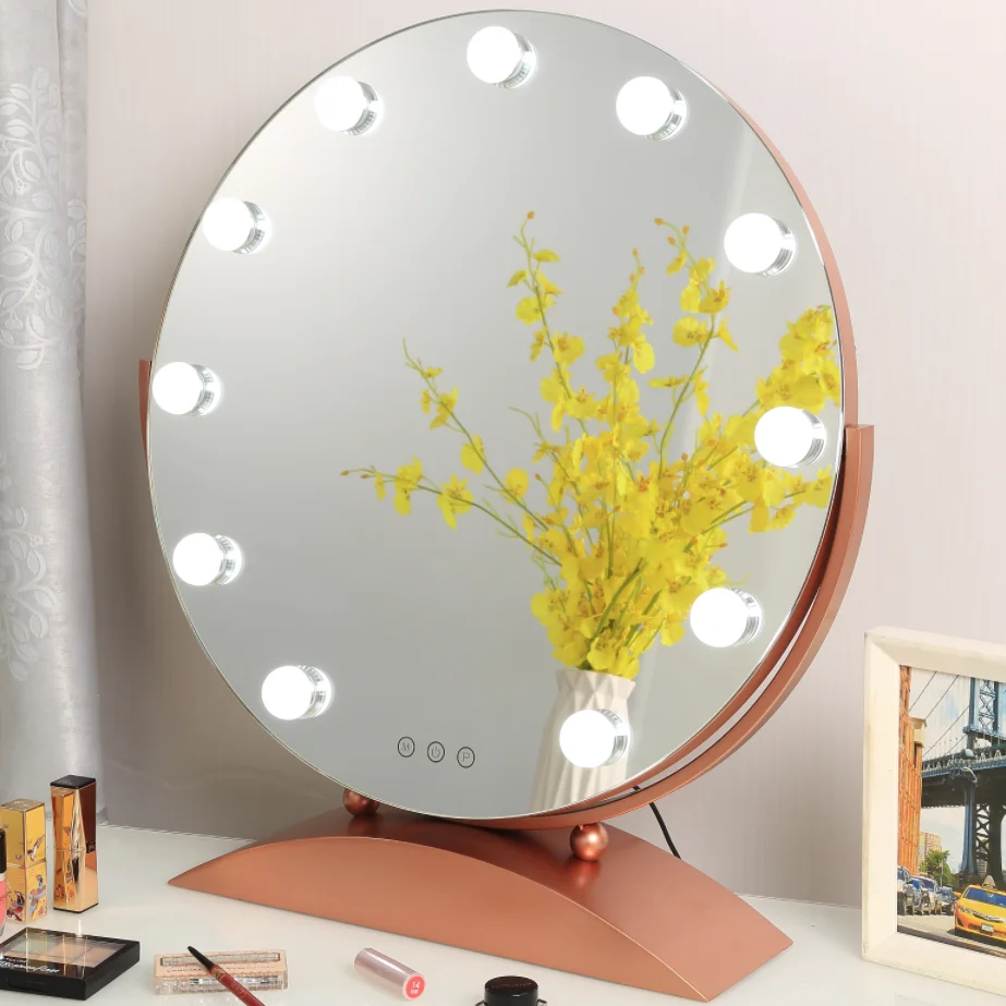 New product best quality hollywood lighted desktop square makeup mirror with iron material