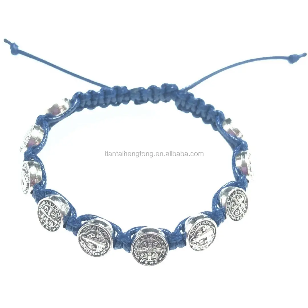 st benedict bracelet wax cord hand knitted rope bracelets in red pink green blue black orange color