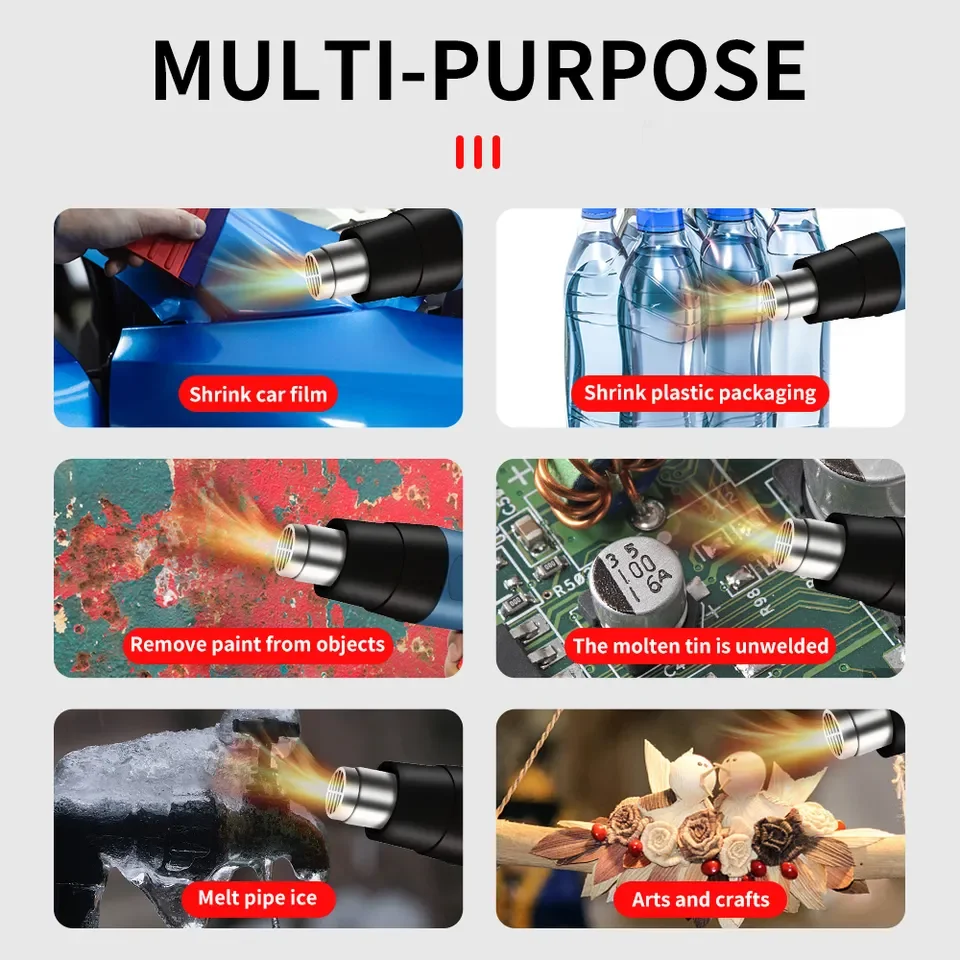 Power 2000W Fast Heating Variable Temperature Adjustable Two Air Flow Speed Heat Gun Hot Air Gun with LCD Digital Displaying