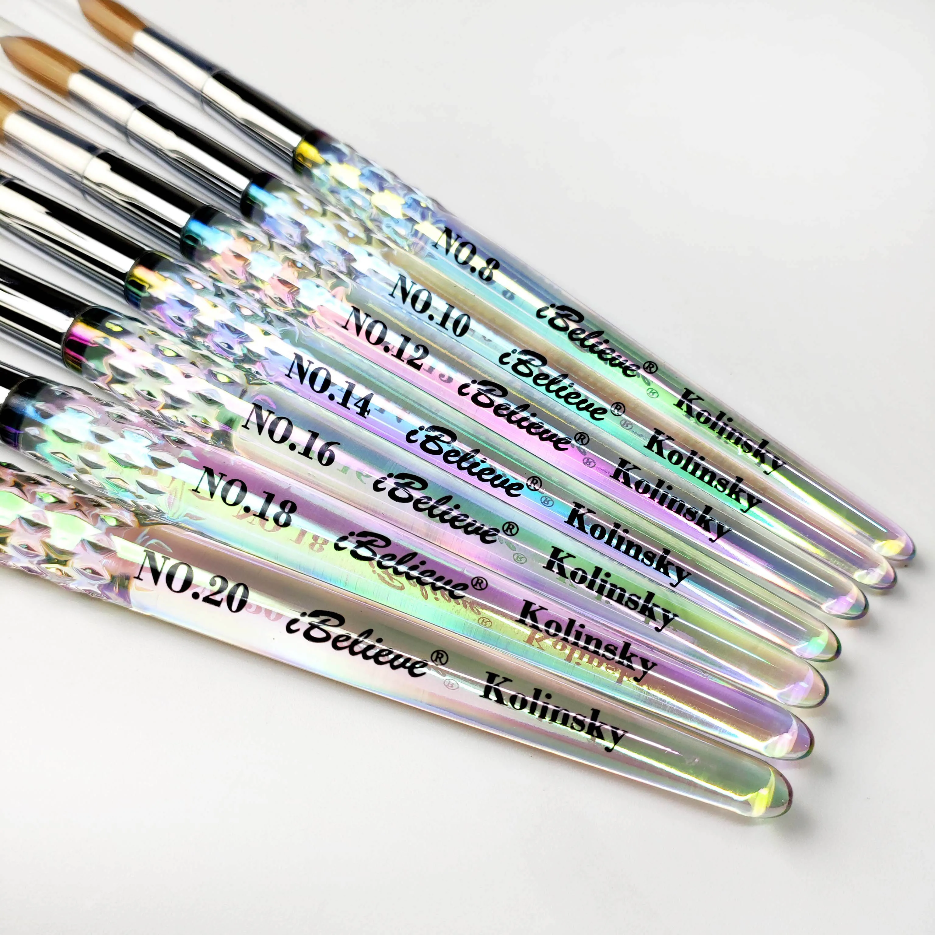 USA Popular 100% Kolinsky Acrylic Nail Brush 3D iBelieve High Quality Pink Clear Handle Ombre Nail Brush Wholesale