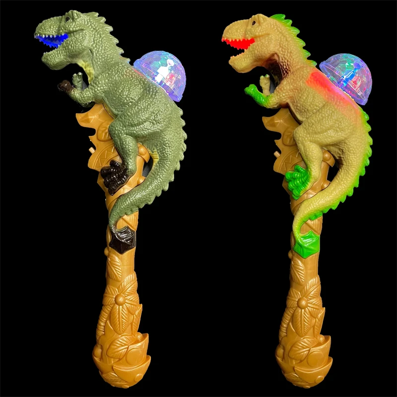 LED Dinosaur Light Up Wand 13 Inch Illuminating Animal Wand with Sound Effects and Rotating Flashing Dome for Boys Girls