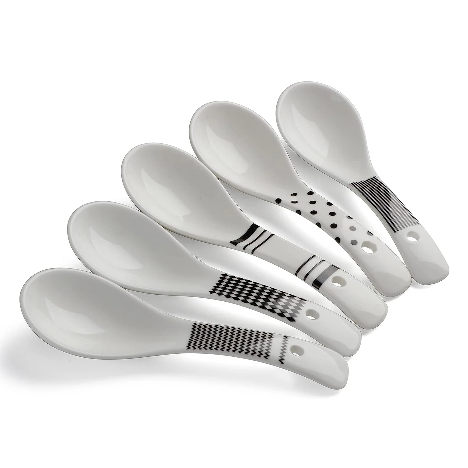 White 5.5 inch Asian Soup Spoons Set Tablespoon Chinese Japanese Kitchen Soup Spoons for Cereal Ramen Pho