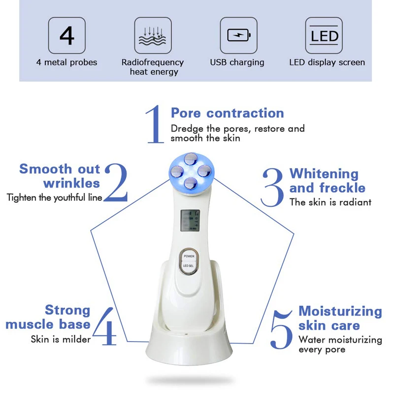 EMS LED Photon Massager Mesotherapy Electroporation RF Radio Frequency Facial Skin Care Face Lift Tighten Beauty Machine