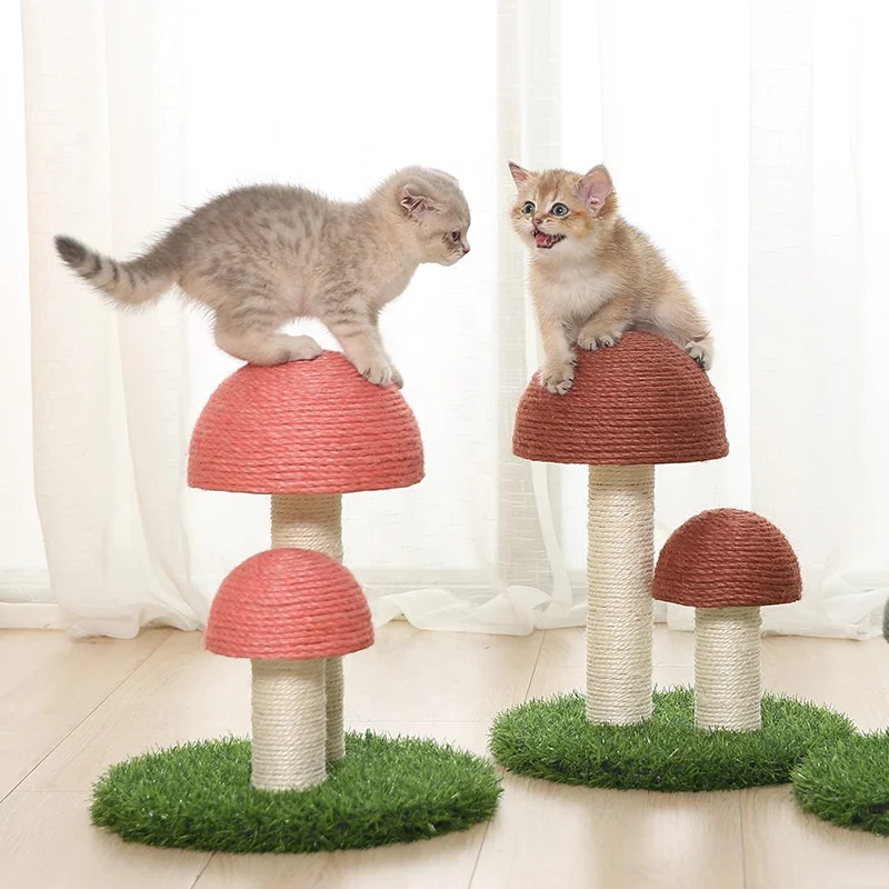 Cat climbing framenatural flax mushroom scratching pole emulational lawn large wear-resistant cat toy scratch board