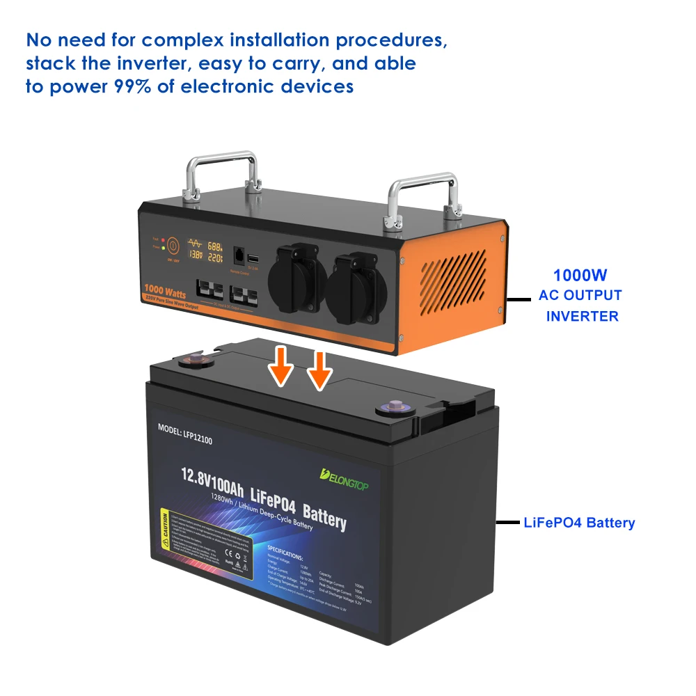 All in one Home Power Backup 12V 100ah 150ah 170ah Lithium Lifepo4 Battery with 1000W Solar Inverter Pv Port