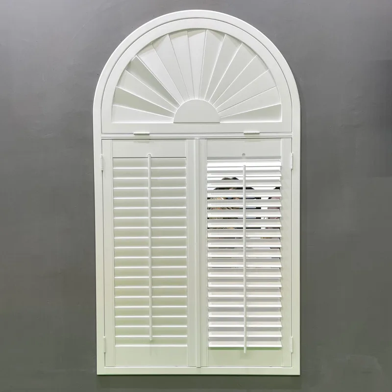White Custom Interior Window Clearview Rod Arch Basswood Plantation Shutters