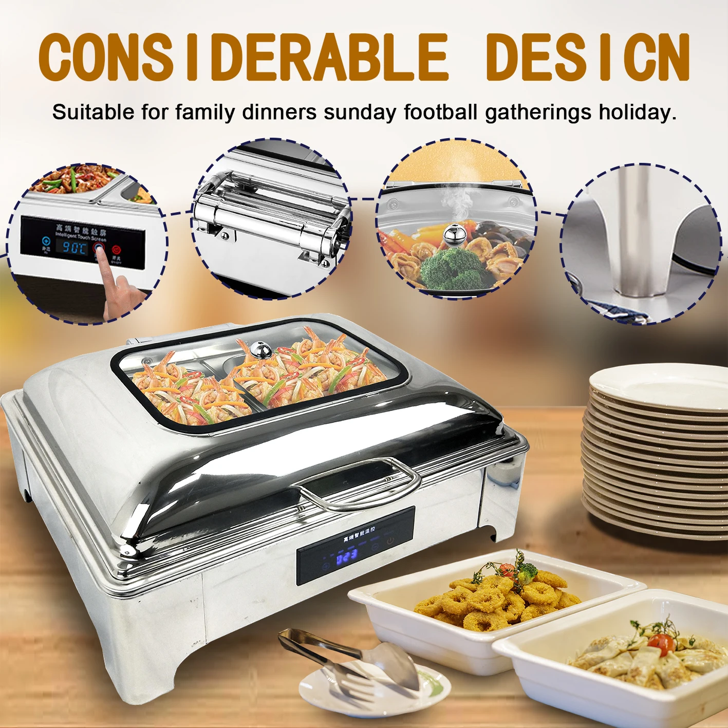 YITIAN High Quality Rectangular Stainless Steel Chaffing Dishes Electric Chafing Dish Food Warmer Catering Equipment For Hotel