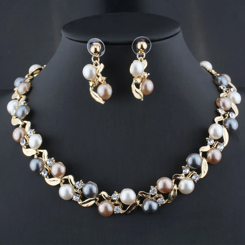 Pearl Jewelry Set Bridal Necklace Earrings Wedding Two-piece Set