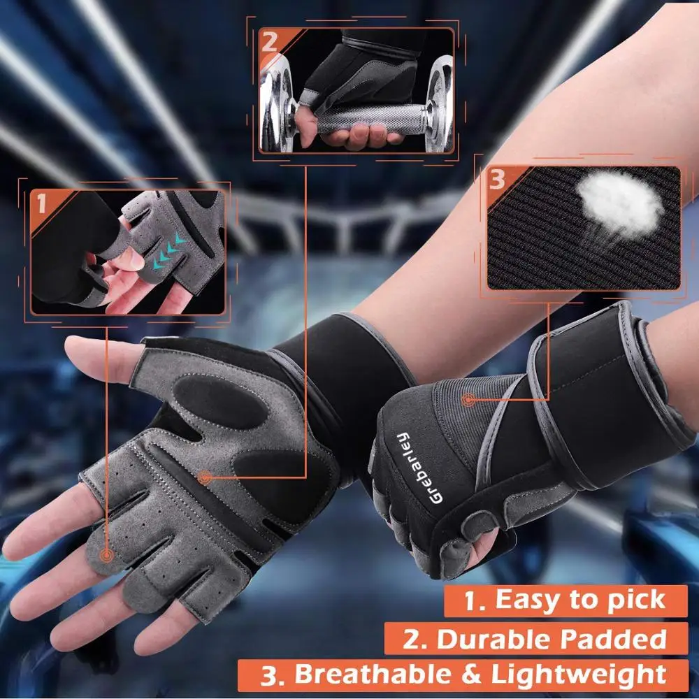 Grebarley Gym Training gloves with Wrist Support Weight lifting Breathable Sport Crossfit Training Suit for GLOVES