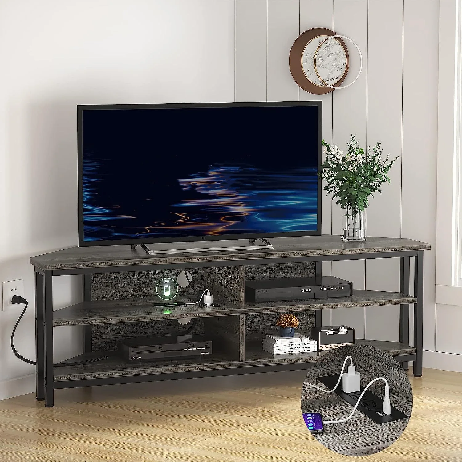 Modern Home Living Room TV Stand Simple Wooden TV Cabinet with 3 Shelves