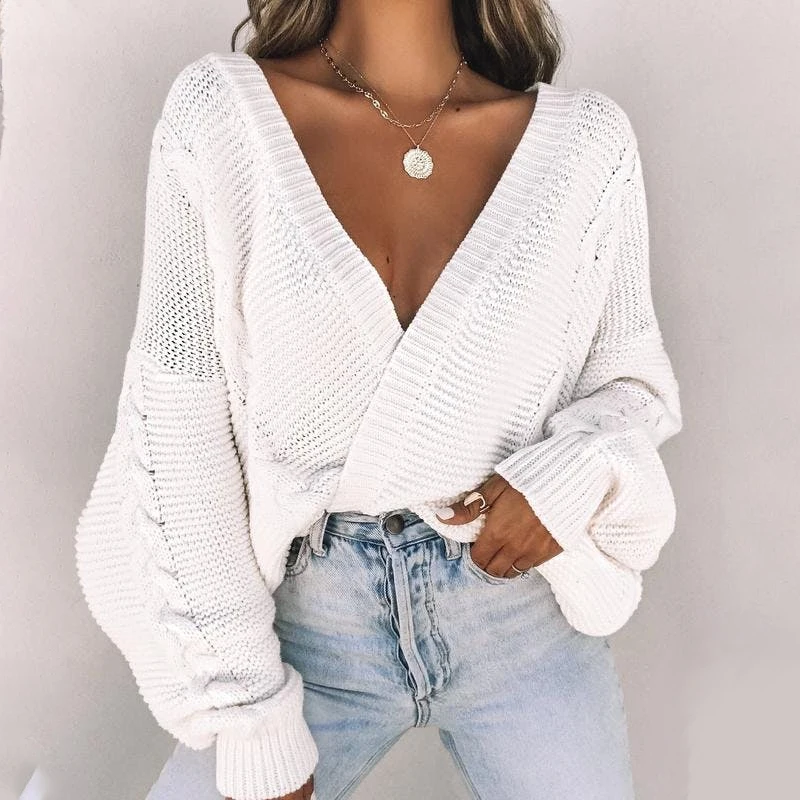 2021 Fall Winter Clothing Ladies V Neck Knit Pullover Sexy Cropped Top Women Tops Sweater