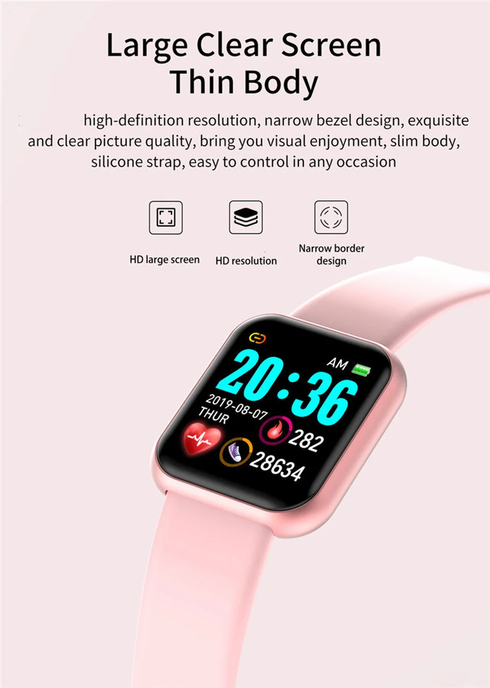 Vivistar D20s Смарт часы Macaron ремешок фиолетовый желтый температура тела поддержка настроить логотип