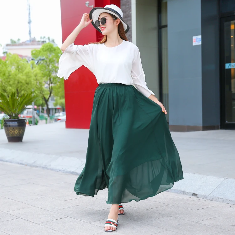 2020 New Arrival Fashion Boho Maxi skirt Custom Muslim Factory Candy Color Long High Waist Skirt For Woman Plus Size