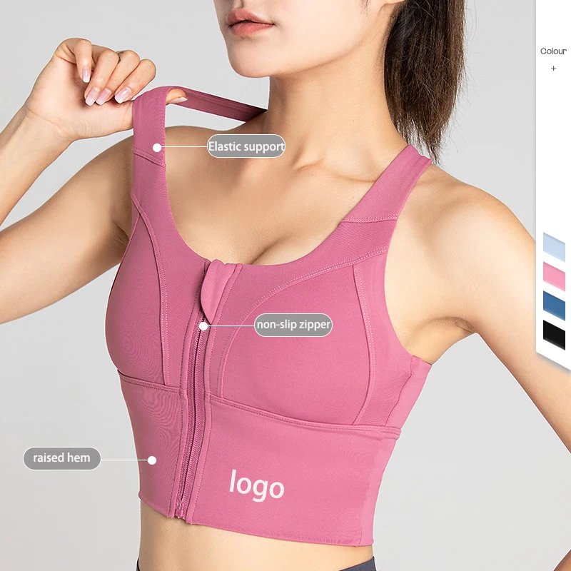 OEM ODM Front Zip Sports Underwear Women New Shockproof Running Beautiful Back Cross High Impact Workout Yoga Vest Fitness Bra