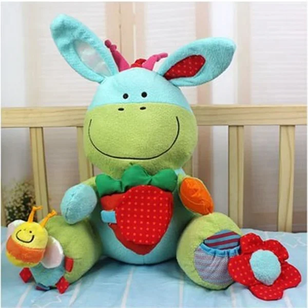 Safety baby plush soft cuddle donkey rattle toy baby musical toy