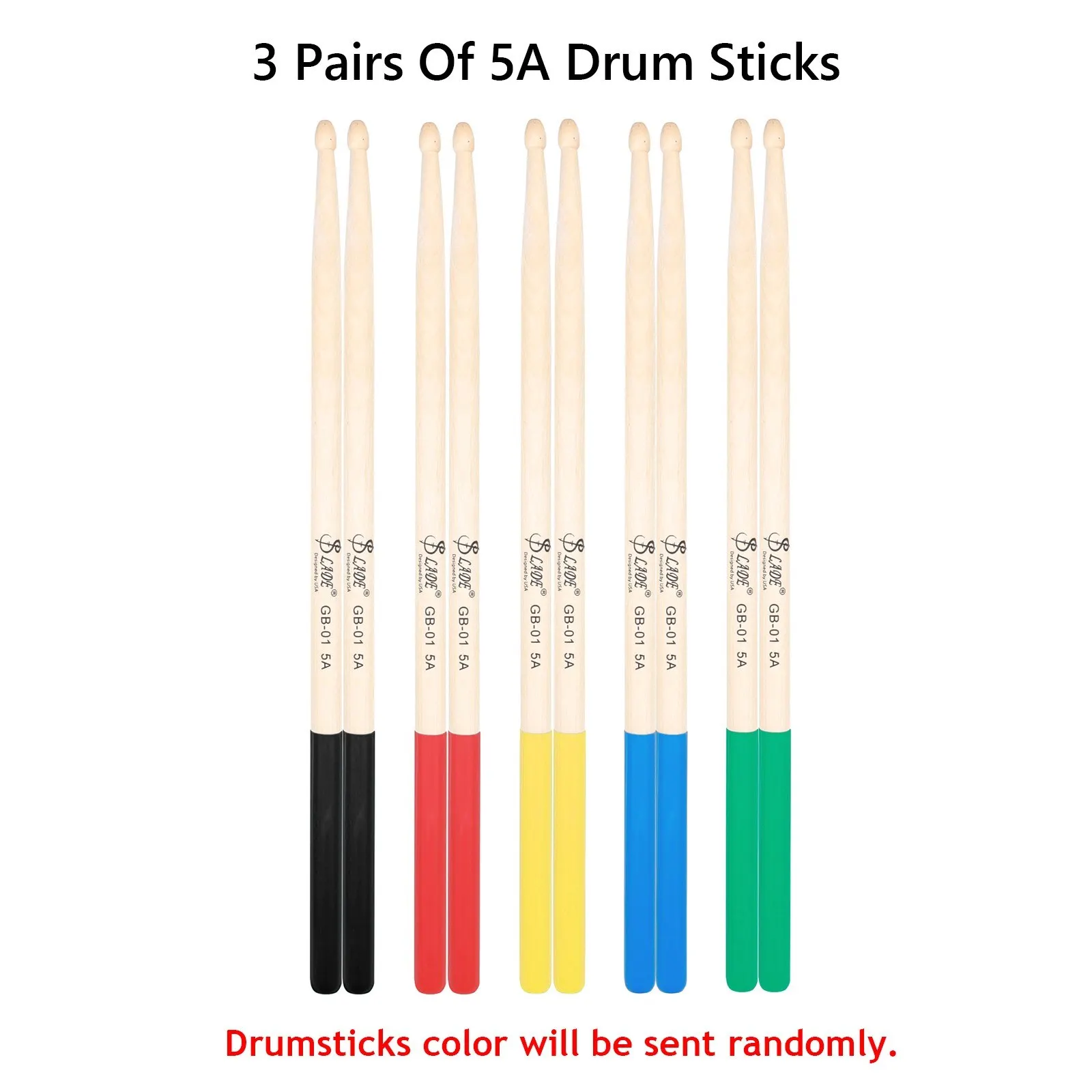 SLADE 3 Pairs 5A Drum Sticks Maple Wood Drumsticks Triangular Tip Non-Slip Rubber Handle Musical Instrument Drum Set Accessories