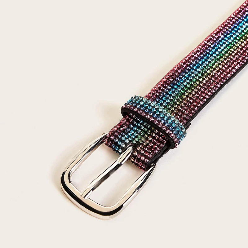 Modern style women rainbow rhinestone belt fashionable multicolor acrylic women belt