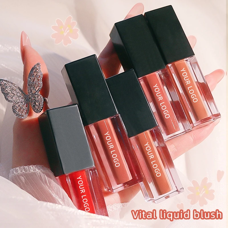Кисть для макияжа лица, румяна, блестящие водостойкие веганские стойкие жидкие румяна, частная этикетка