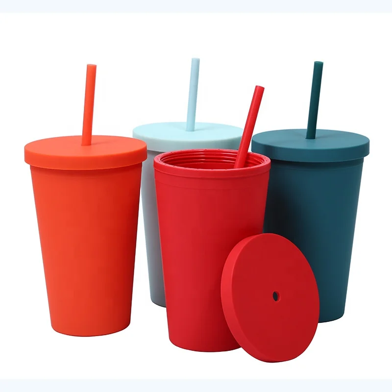 Wholesale Summer Double Wall 16OZ Muticolorful  Tumbler No Circle Diamond Matte Tumbler Stud Plastic DiamaondCup Drink Straw Lid