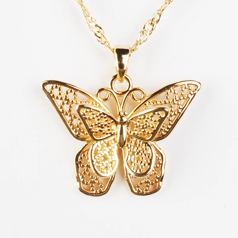 
N0052801 Water Wave Chain Gold Filled Necklace Elegant 3D Stainless Steel Gold Butterfly Necklace 