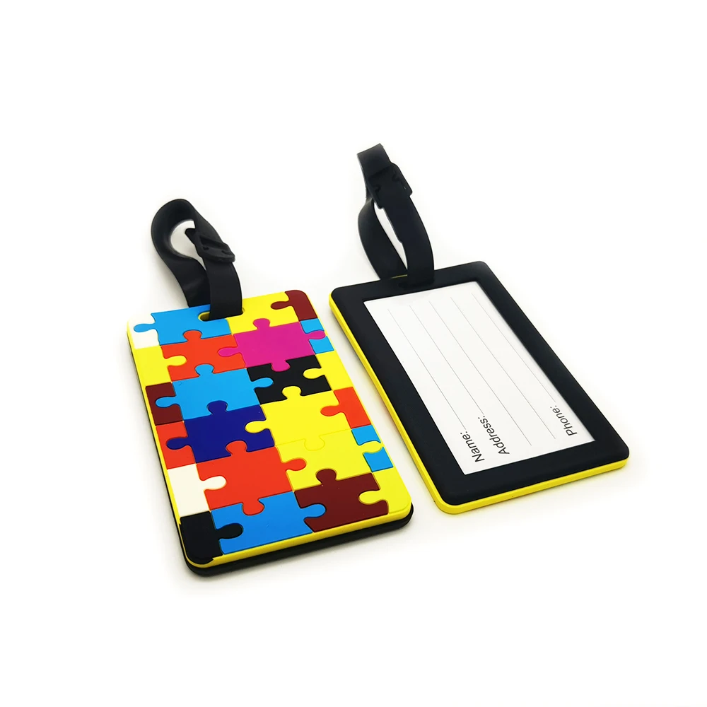 Airplane Company Name Logo Rubber PVC Suitcase Travel ID Luggage Tags Bag Tag With Pu Leather Strap and Paper Card Package